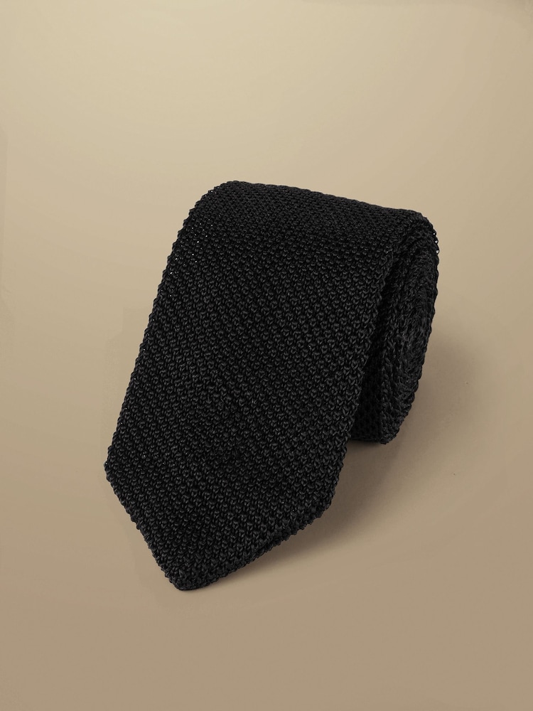 Schwarz - Charles Tyrwhitt schmal geschnitten Strick krawatte aus Seide - Bild 1 von 2 Schwarz - Charles Tyrwhitt schmal geschnitten Strick krawatte aus Seide - Bild 1 von 2