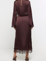 River Island Brown Lace Mix Midi Skirt - Image 2 of 4