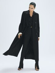 Reiss Black Margot Wool-Cashmere Blend Double Breasted Long Coat - Image 1 of 5