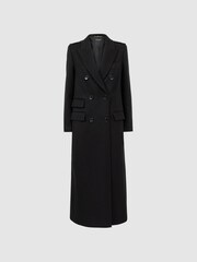 Reiss Black Margot Wool-Cashmere Blend Double Breasted Long Coat - Image 2 of 5