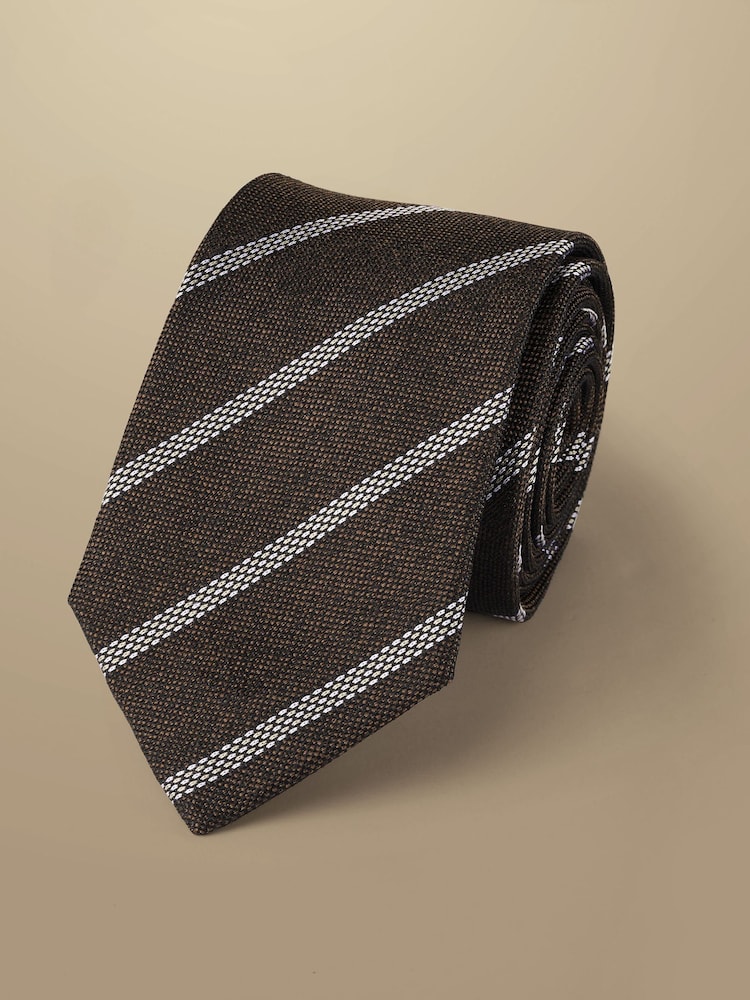 Charles Tyrwhitt Brown Silk Stripe Tie - Image 1 of 2