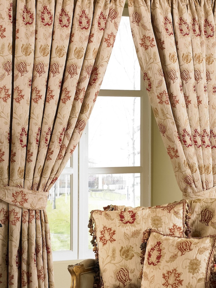 Paoletti Zurich Floral Champagne Cream Jacquard Pencil Pleat Curtains - Image 1 of 4