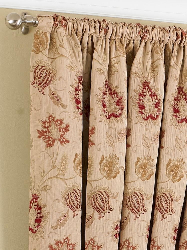 Paoletti Zurich Floral Champagne Cream Jacquard Pencil Pleat Curtains - Image 4 of 4