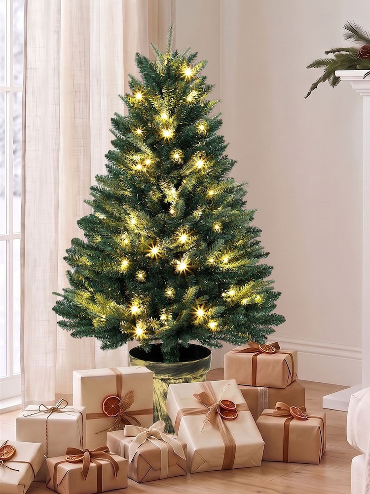 Homcom Green 4ft Pre-lit Christmas Tree with Vase Base - Image 1 of 6 Homcom Green 4ft Pre-lit Christmas Tree with Vase Base - Image 1 of 6