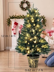 Homcom Green 4ft Pre-lit Christmas Tree with Vase Base - Image 2 of 6