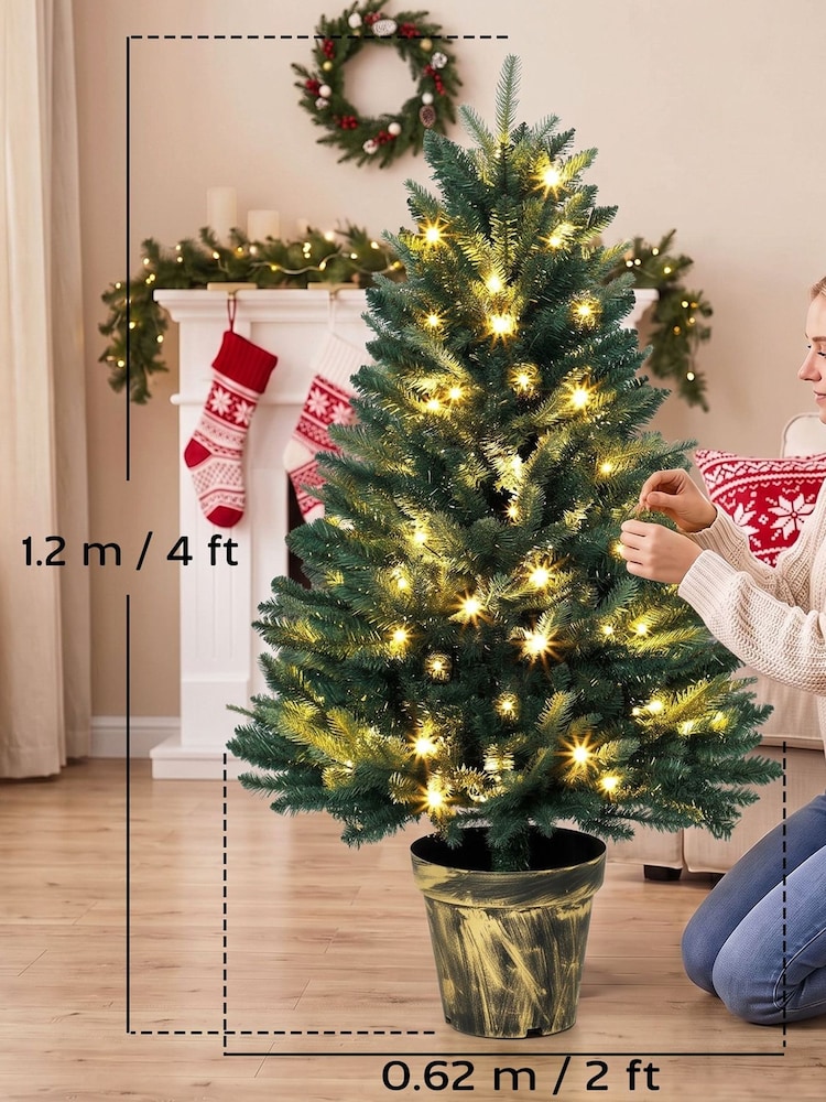 Homcom Green 4ft Pre-lit Christmas Tree with Vase Base - Image 2 of 6 Homcom Green 4ft Pre-lit Christmas Tree with Vase Base - Image 2 of 6