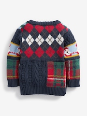 Navy Splice Check And Cable Christmas Jumper (3mths-7yrs) - Image 2 of 3