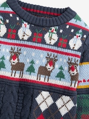 Navy Splice Check And Cable Christmas Jumper (3mths-7yrs) - Image 3 of 3