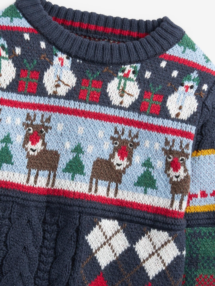 Navy Splice Check And Cable Christmas Jumper (3mths-7yrs) - Image 3 of 3