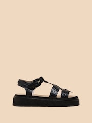 White Stuff Black Leather Rose Sandals - Image 1 of 4