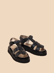 White Stuff Black Leather Rose Sandals - Image 2 of 4