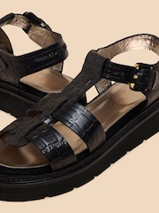 White Stuff Black Leather Rose Sandals - Image 4 of 4