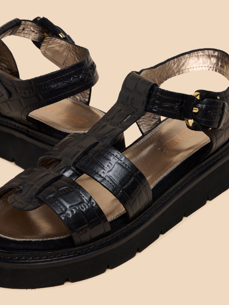 White Stuff Black Leather Rose Sandals - Image 4 of 4