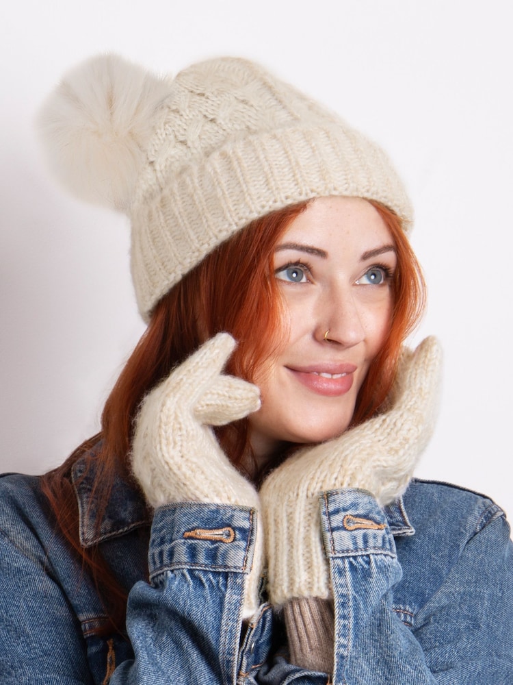Totes Cream Ladies Cable Hat & Glove Set - Image 1 of 4
