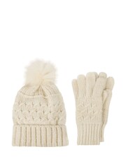 Totes Cream Ladies Cable Hat & Glove Set - Image 2 of 4