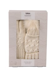 Totes Cream Ladies Cable Hat & Glove Set - Image 4 of 4