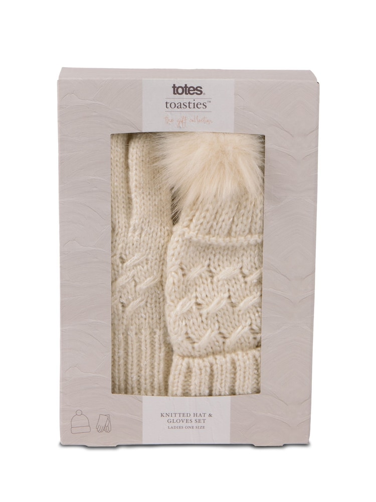 Totes Cream Ladies Cable Hat & Glove Set - Image 4 of 4
