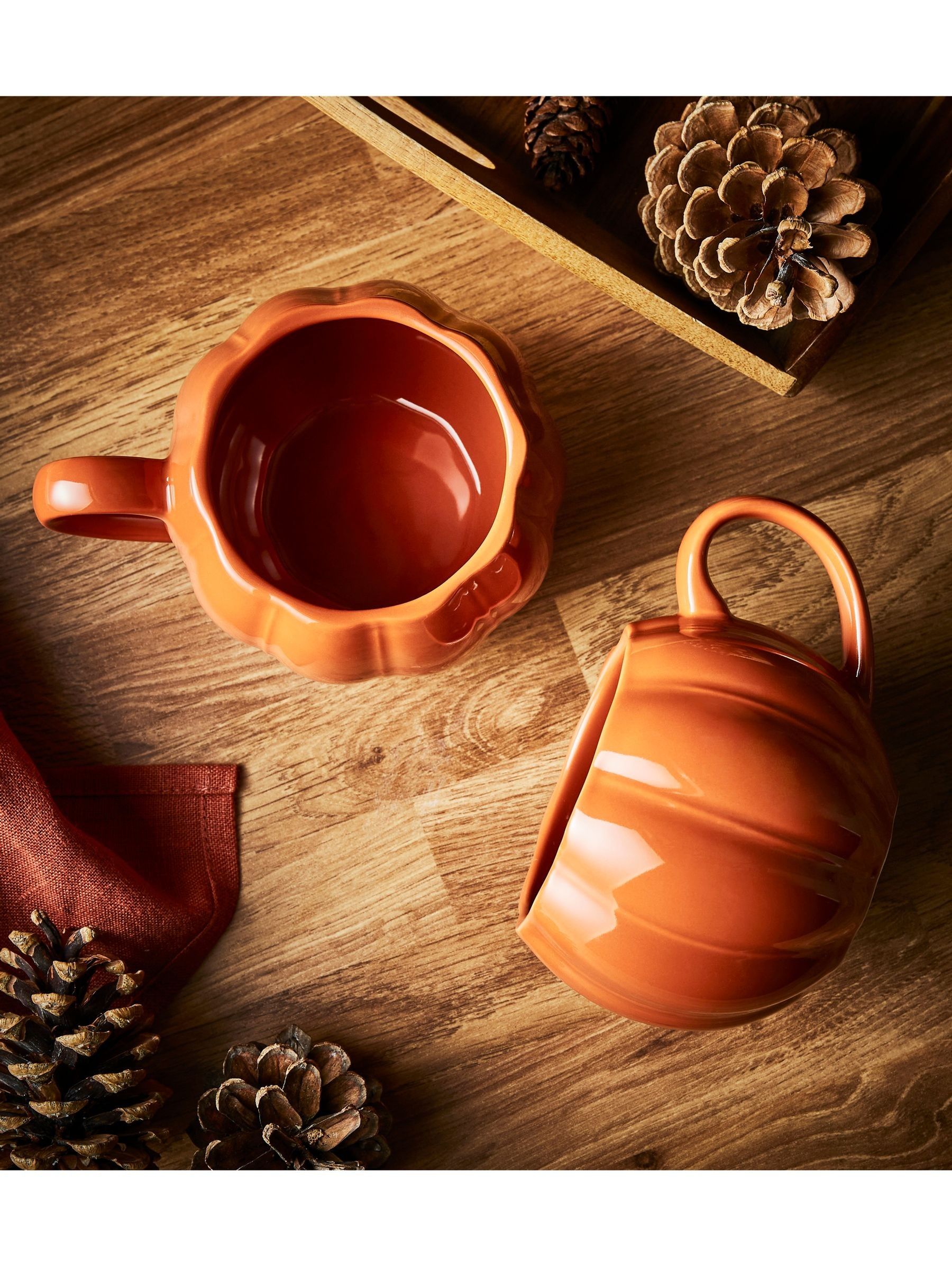 Tower Unisex Orange Set Of 2 Pumpkin Shaped Mugs, Smooth Glaze Interior, Wa976005ora - Image 6