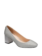 Ravel Grey Satin Block Heel Court Shoes - Image 1 of 4