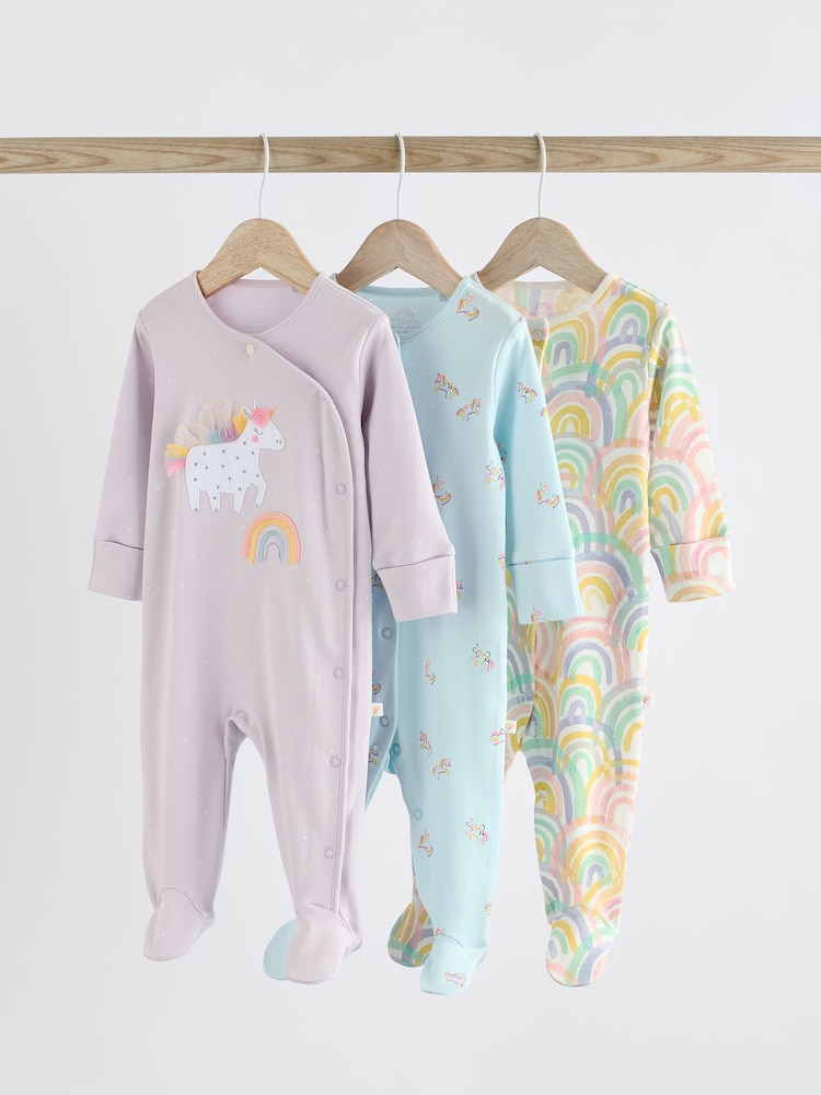 Purple Unicorn Baby 100% Cotton Sleepsuits 3 Pack (0mths-2yrs) - Image 1 of 12