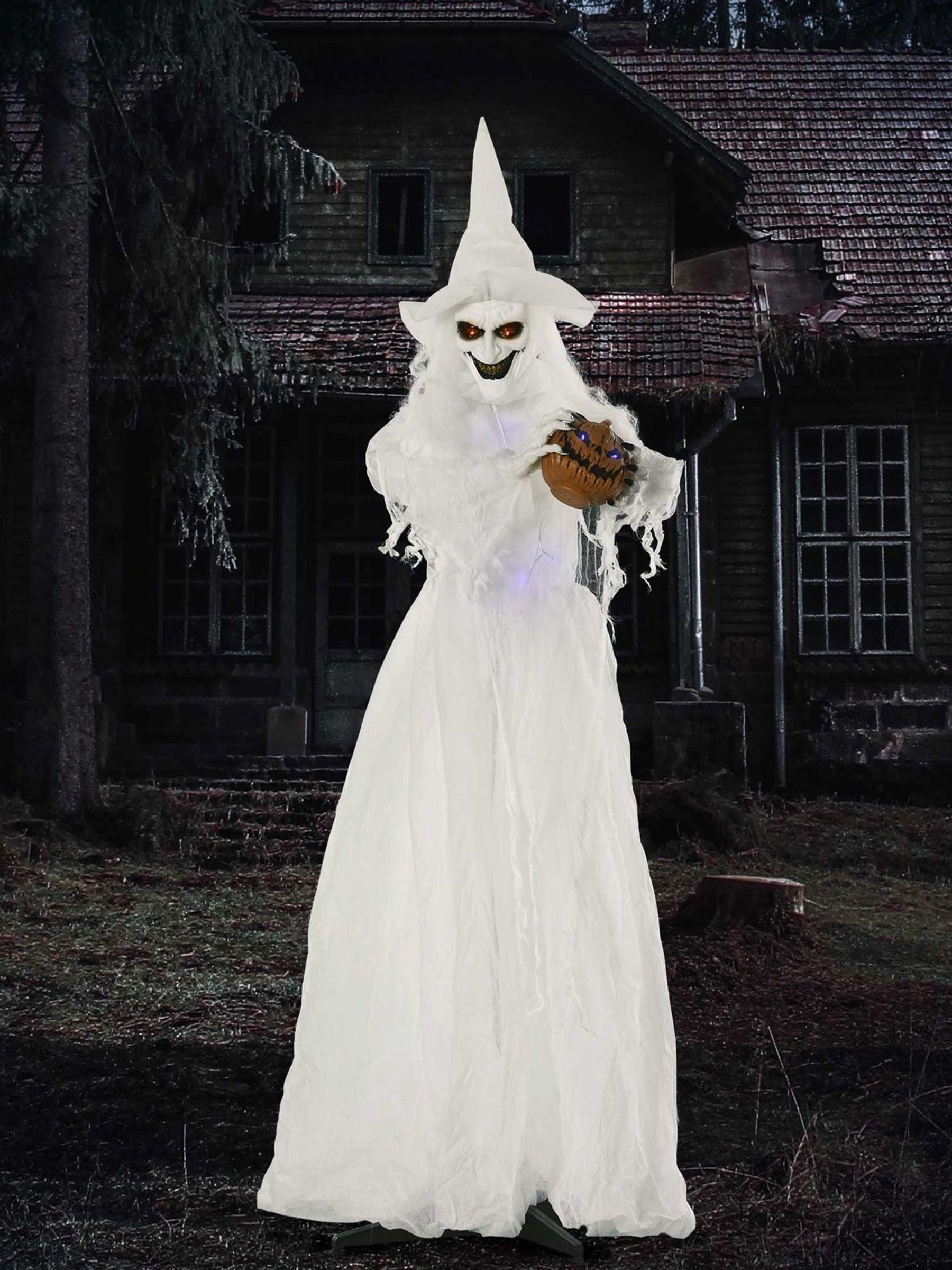 Outsunny 72'' White Witch Ghost Halloween Prop Decoration - LED Eyes - Bendable Arms - Indoor/Outdoor - Image 6