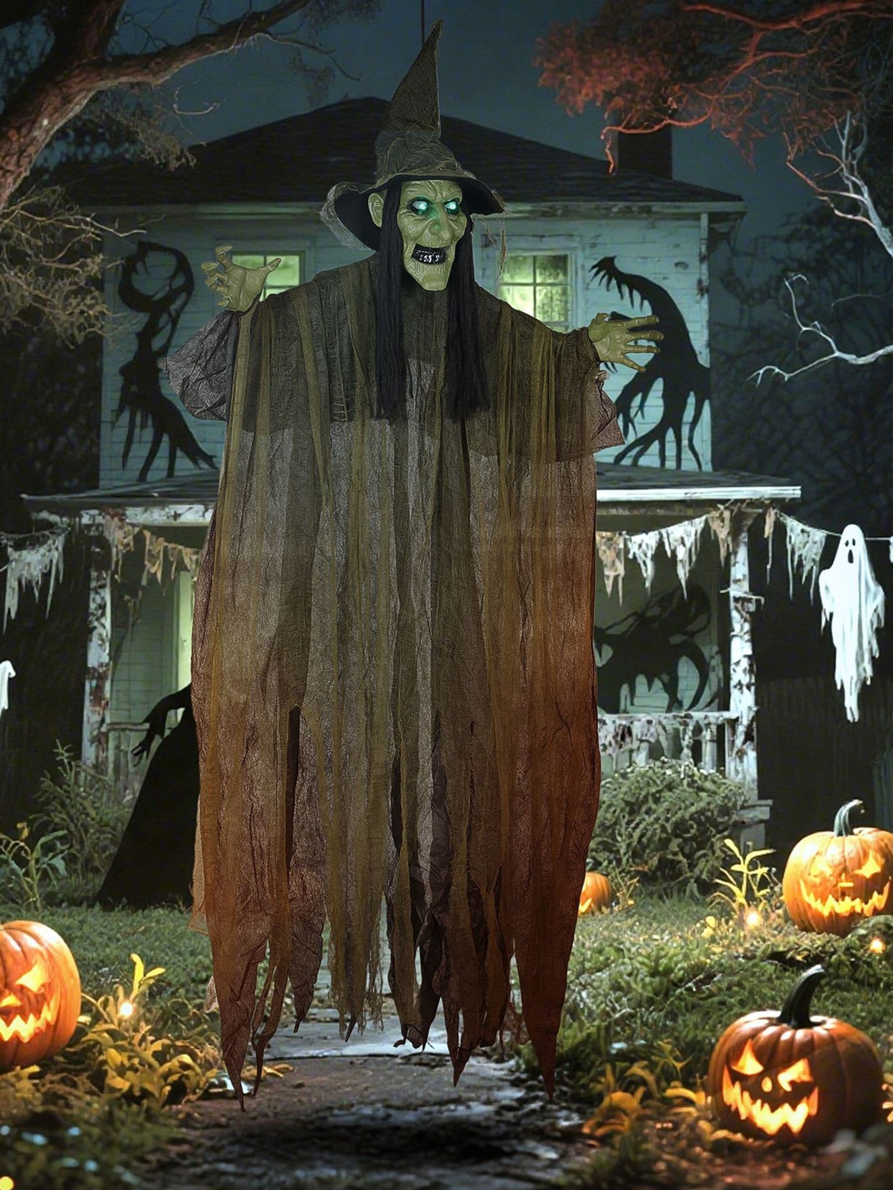 Outsunny Unisex Green Voice Activated Halloween Animatronics Hanging Witch, - Image 3