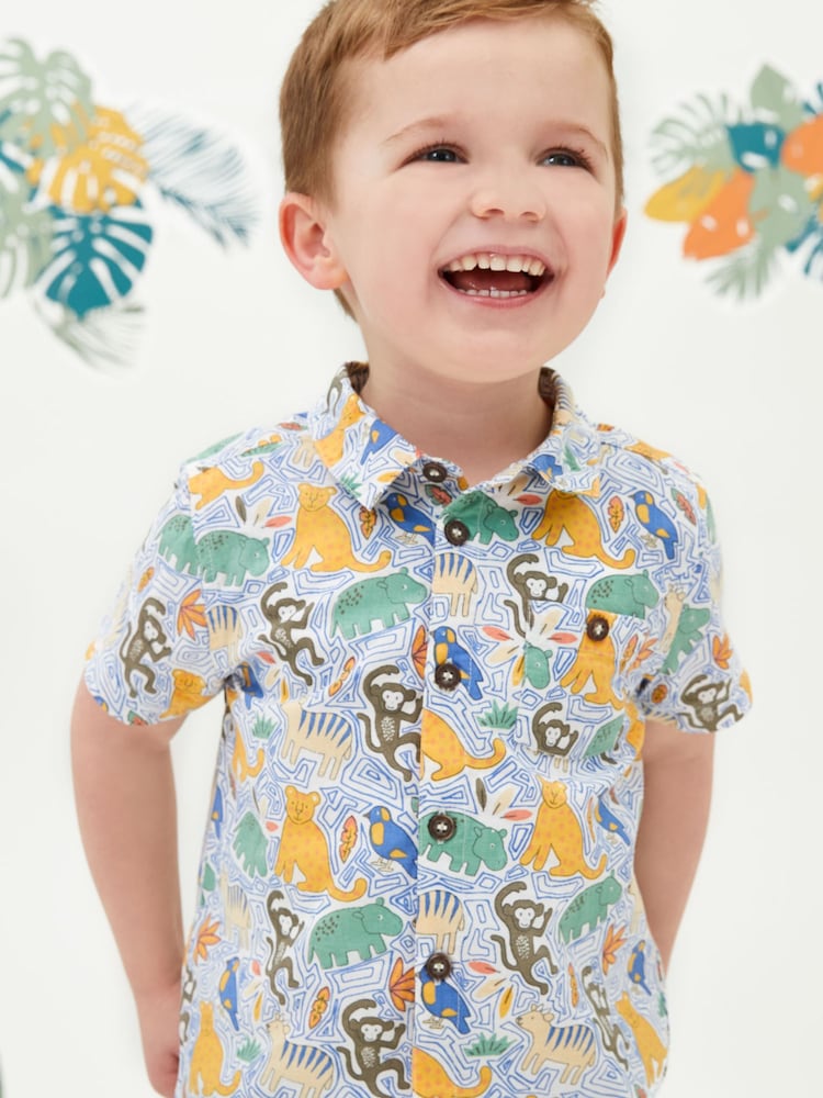 JoJo Maman Bébé Ecru Boys Rainforest Print Shirt - Image 1 of 5