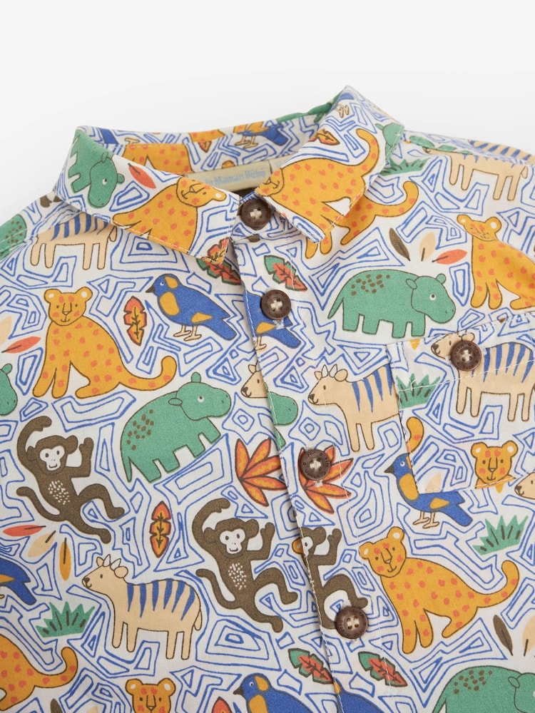 JoJo Maman Bébé Ecru Boys Rainforest Print Shirt - Image 5 of 5