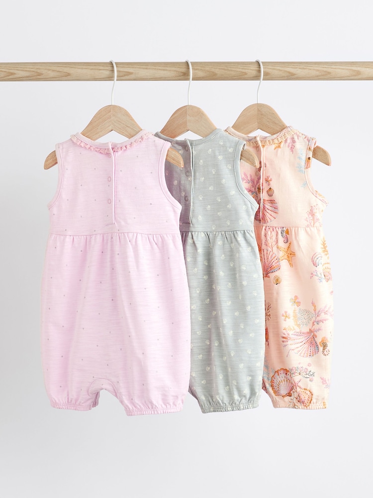 Grey Seashell Print Baby Vest Rompers 3 Pack - Image 2 of 10