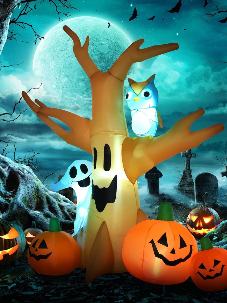 Homcom Brown 8ft Halloween Inflatable Tree Ghost w/ 3 Pumpkins - Image 1 of 6