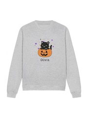 Personalised Kid's Pumpkin Cat Halloween Sweatshirt by Koko Blossom - Image 1 of 2