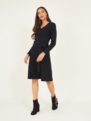 Yumi Black Knitted Skater Dress - Image 1 of 5