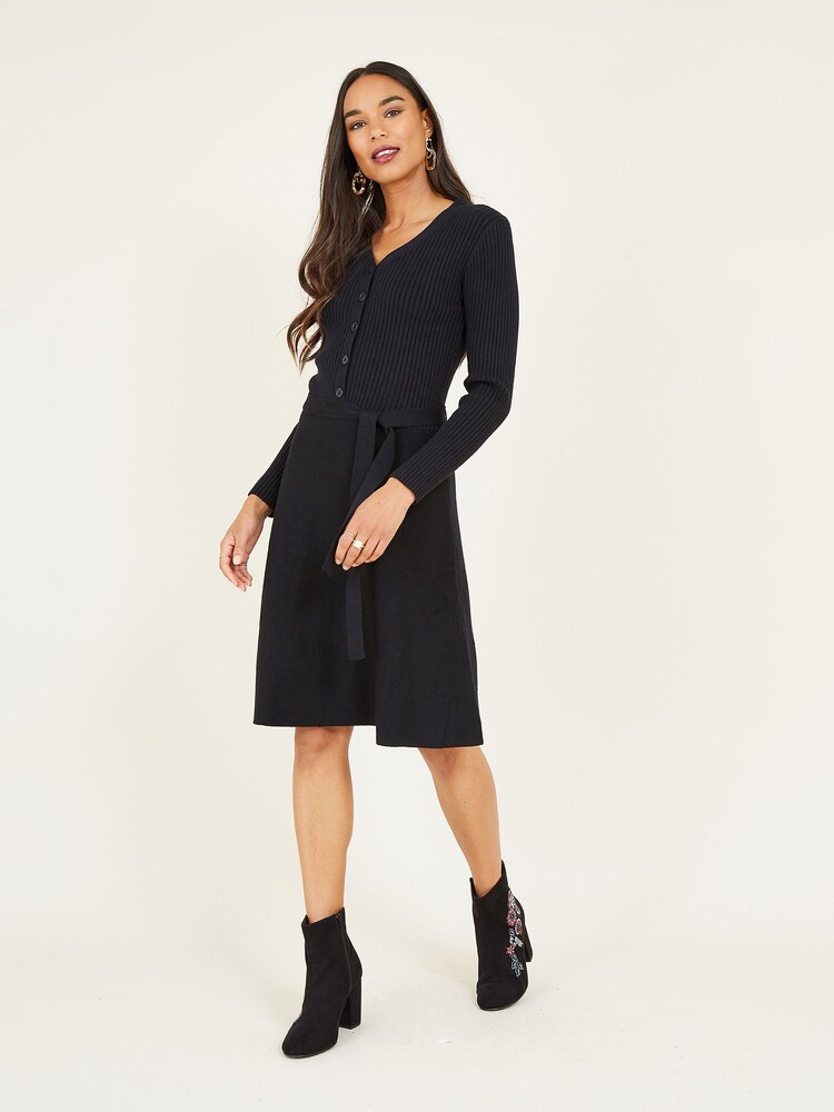 Yumi Black Knitted Skater Dress - Image 1 of 5