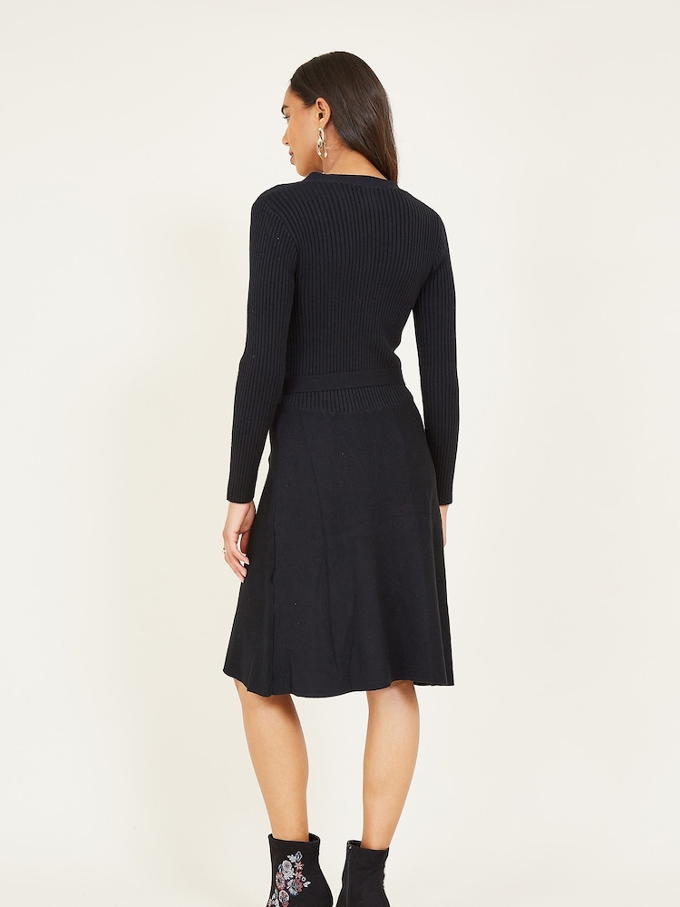 Yumi Black Knitted Skater Dress - Image 2 of 5