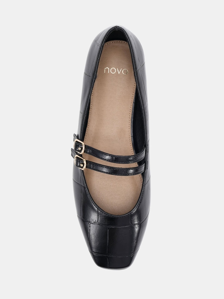 Novo Black Wide Fit Fancie Mary Jane Flat Shoes - Image 6 of 6 Novo Black Wide Fit Fancie Mary Jane Flat Shoes - Image 6 of 6