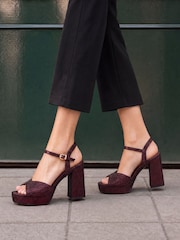 Novo Red Wide Fit Lucie Platform Block Heel Sandals - Image 1 of 7