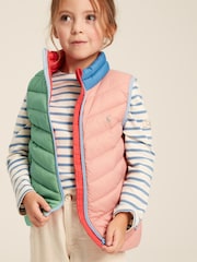 Joules Girls' Crofton Gilet Pink Hotchpotch Showerproof Padded Gilet - Image 1 of 9