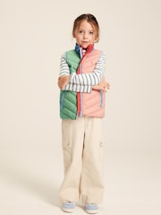 Joules Girls' Crofton Gilet Pink Hotchpotch Showerproof Padded Gilet - Image 5 of 9