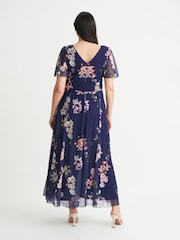 Scarlett & Jo Navy Blue Floral Curve Isabelle Angel Sleeve Maxi Dress - Image 2 of 4