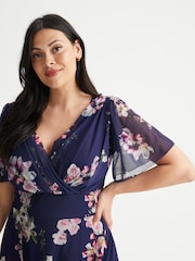Scarlett & Jo Navy Blue Floral Curve Isabelle Angel Sleeve Maxi Dress - Image 4 of 4