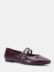 Novo Burgundy Standard Fit Fancie Mary Jane Flat Shoes - Image 3 of 6