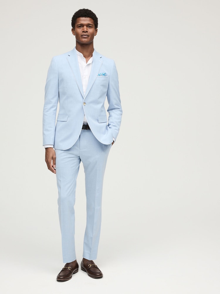 Light Blue Skinny Fit Pipe Trimmed Suit: Trousers - Image 2 of 10 Light Blue Skinny Fit Pipe Trimmed Suit: Trousers - Image 2 of 10