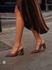 Novo Brown Standard Fit Isla Block Heel Point Court Slingbacks - Image 1 of 6
