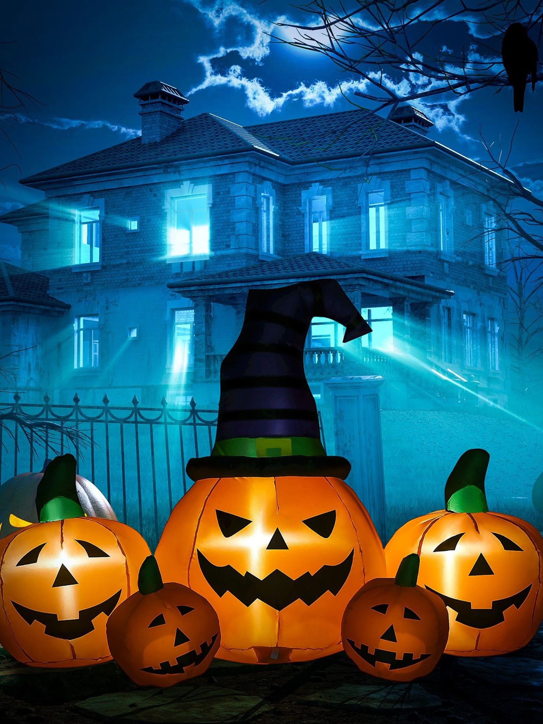 Outsunny 6Ft Inflatable Halloween Large Pumpkin In Hat W/ Led, Orange - Image 4