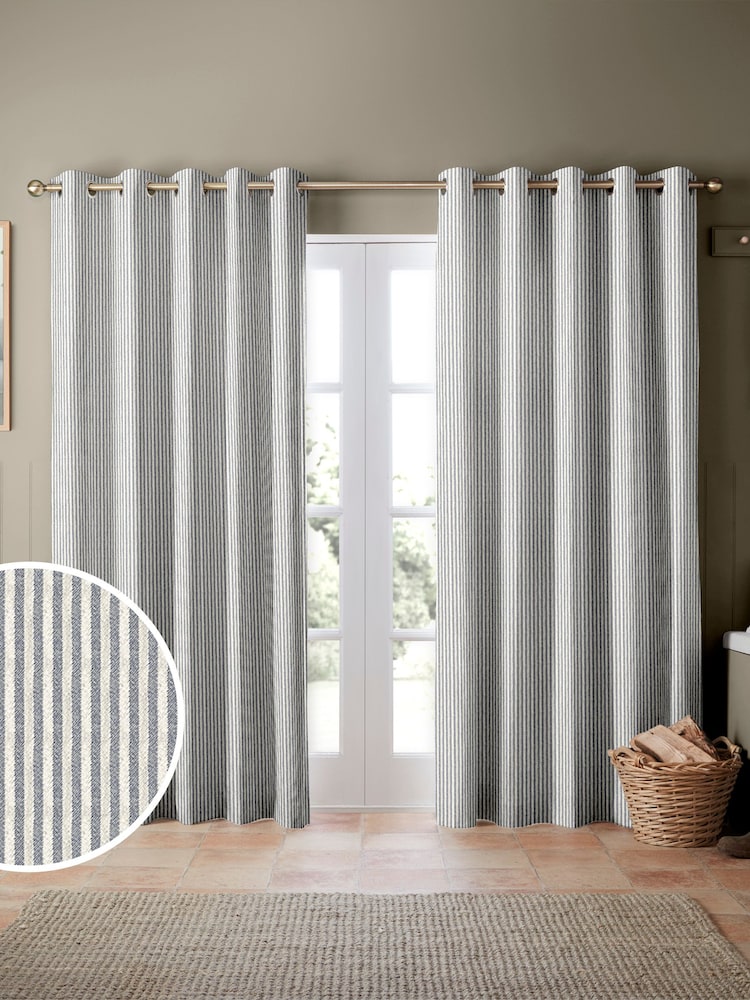 Emily Bond Indigo Blue Oscar Stripe Made to Measure Curtains - Image 1 of 9