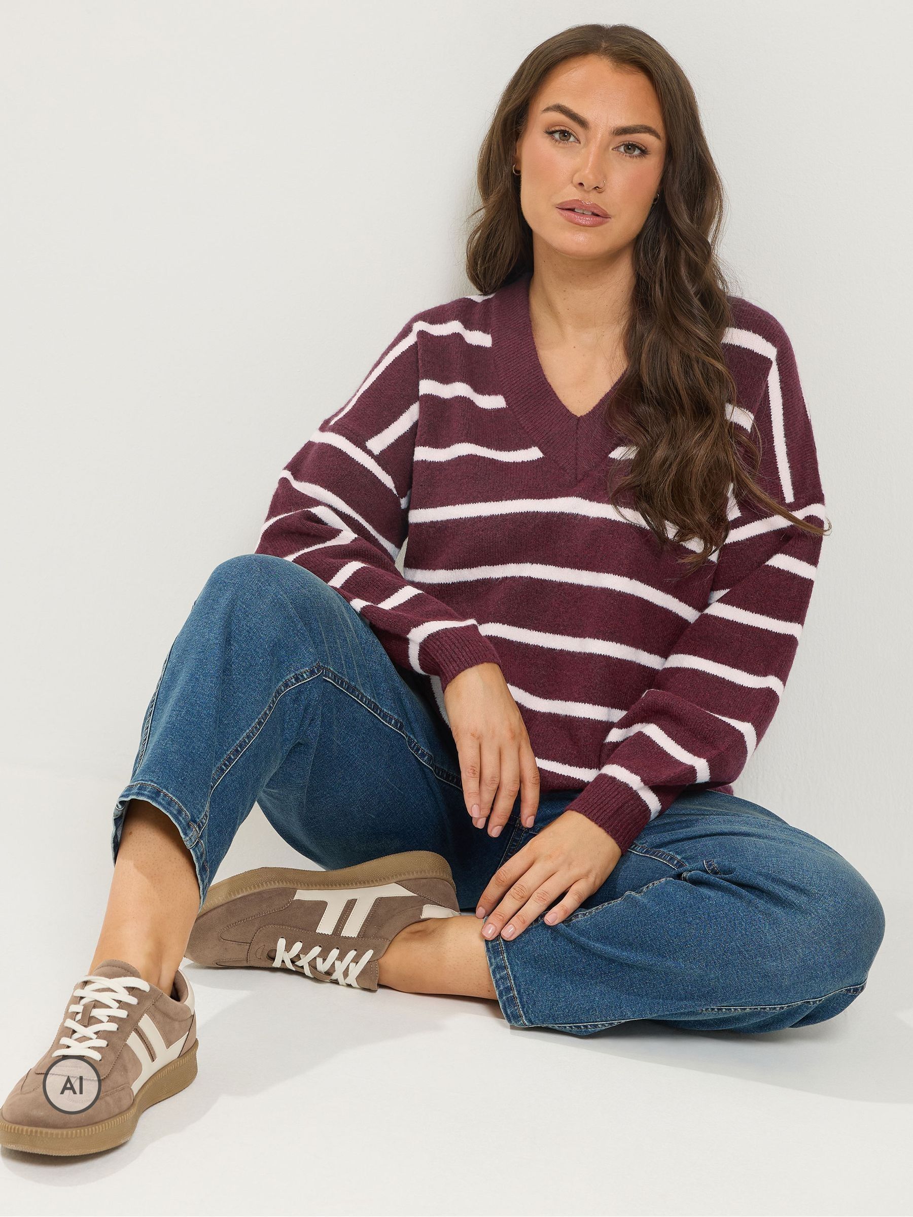 Yours Women's Burgundy Stripe Knitted Jumper In | : 30/32 - Image 2