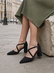 黑色 - Novo Ivanna Block Cross Over Strap Point Court Heels - 图片1 / 6