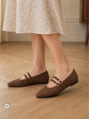 Novo Brown Standard Fit Fancie Mary Jane Flat Shoes - Image 1 of 6