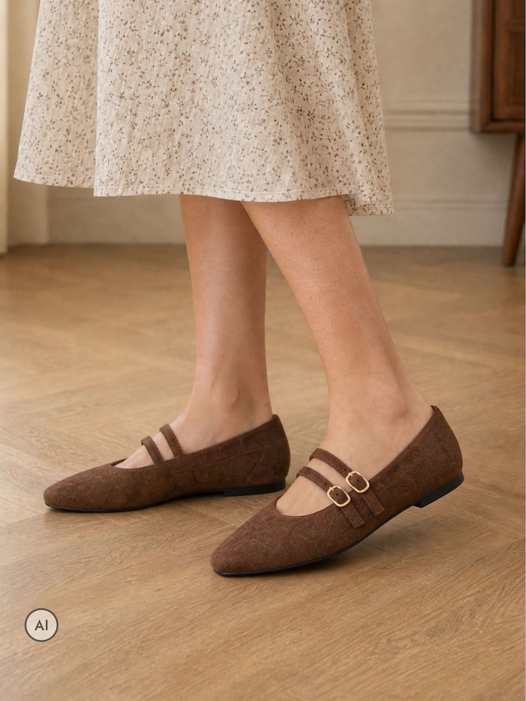 Novo Brown Standard Fit Fancie Mary Jane Flat Shoes - Image 1 of 6 Novo Brown Standard Fit Fancie Mary Jane Flat Shoes - Image 1 of 6