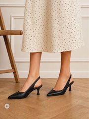 Novo Black Wide Fit Irena Slingback Low Stiletto Point Court Shoes - Image 1 of 6